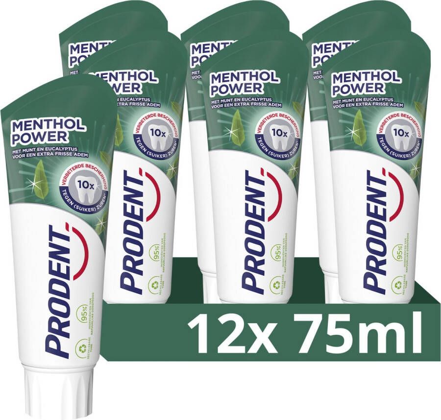 Prodent Tandpasta Menthol Power met munt en eucalyptus voor een extra frisse adem en schone tanden 12 x 75 ml