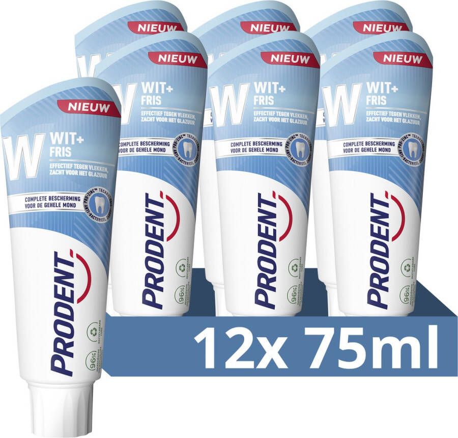 Prodent Tandpasta Wit + Fris met Pro-Zinc Technologie 12 x 75 ml