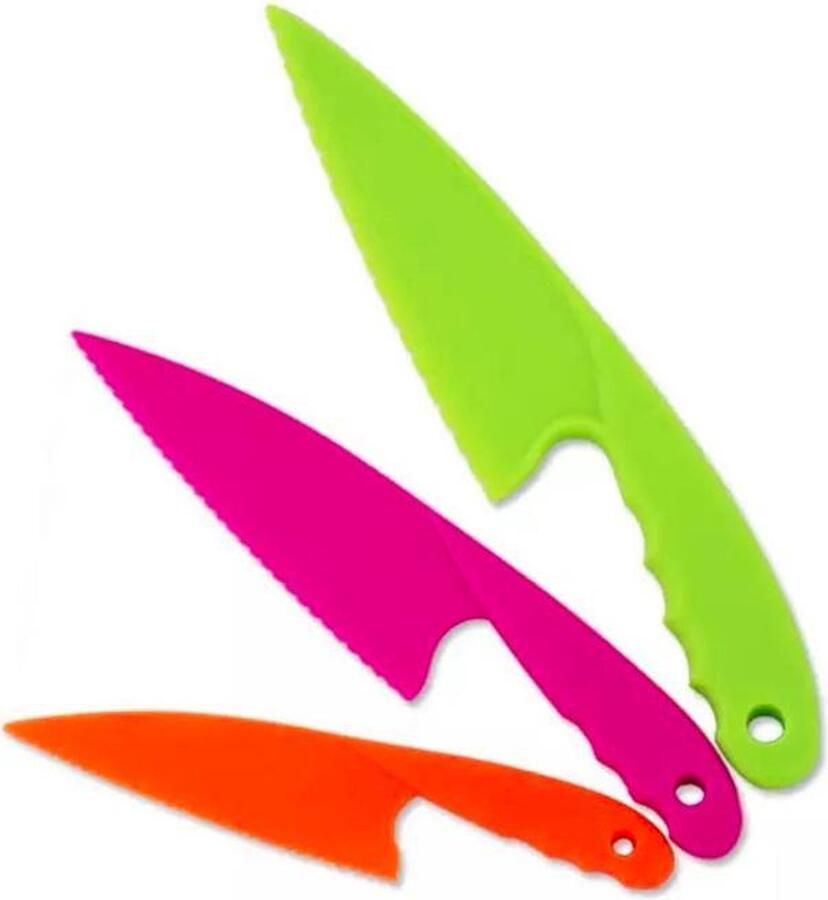 ProductGoods Goods 3 soorten kleuren gekartelde kunststof kindermessen Kindermes veiligheidsmes Kindvriendelijke gekleurde messenset voor kinderen Kids Kitchen Knife Set 3 Piece