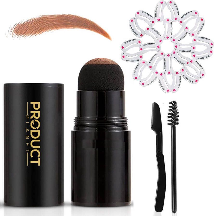 ProductPlanet Planet Premium Wenkbrauw Stempel Set 2023 Incl. GRATIS wenkbrauw mesje & wenkbrauw borstel 10 wenkbrauw sjabloon Wenkbrauwpoeder Herbruikbaar Licht Bruin Kerstcadeau