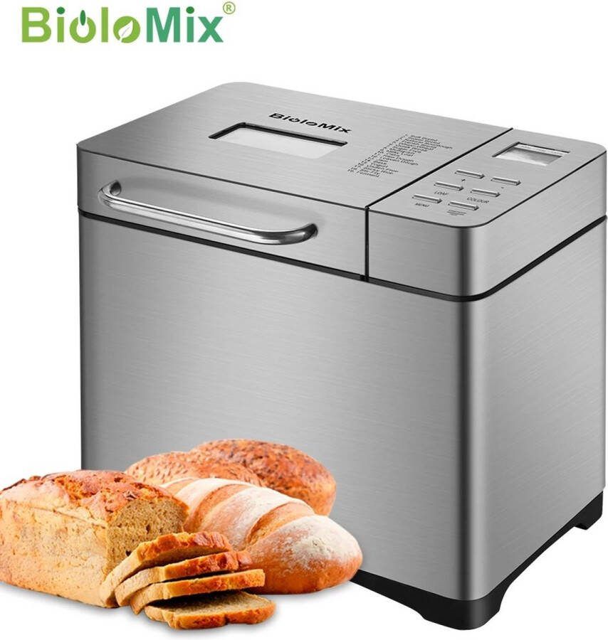 ProductPlein Plein Automatische Broodbakmachine 19 in 1 Deegmachine Kneedmachine 650W Deegmixer & Deeghaak Broodmachine 19 Programma's 3 Broodkleuren & Maten Met Automatische Fruitverspreider + Gratis Receptenboek