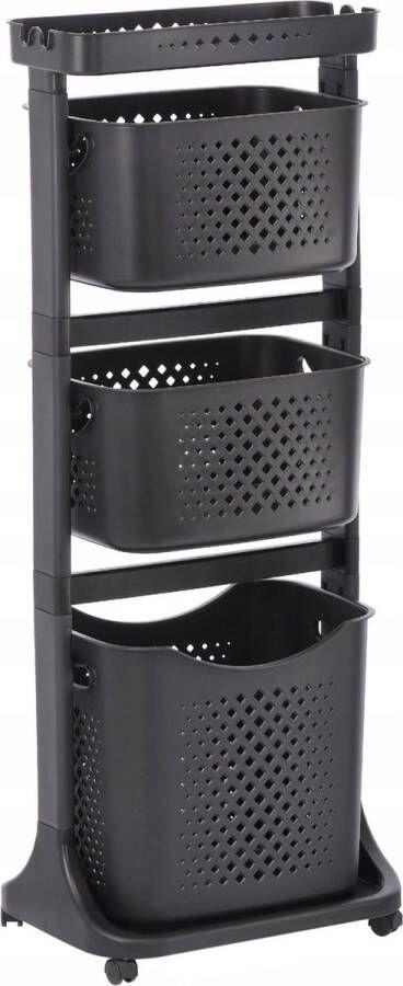 PRODUKT Donkergrijze Stellingkast op Wielen met Drie Manden en een Plank 112x44x34cm