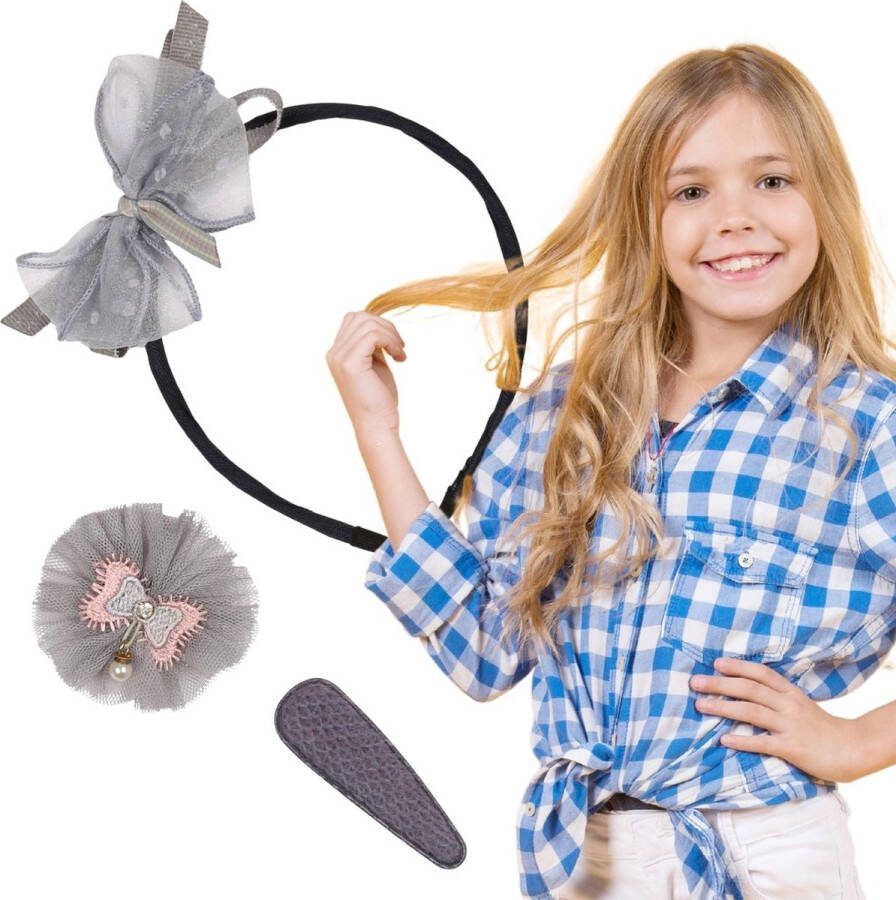 PRODUKT Grafietkleurige Haaraccessoires Set Haarband + 2x Haarspeldjes van Nella