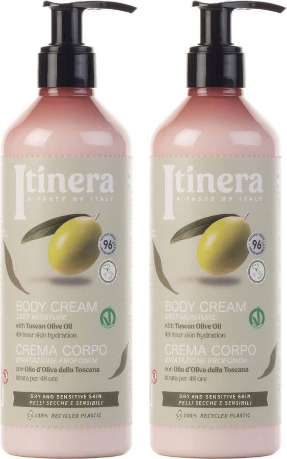 PRODUKT ITINERA Hydraterende Bodylotion voor Droge en Gevoelige Huid met Toscaanse Olijfolie 96% Natuurlijke Ingrediënten 370 ml X2