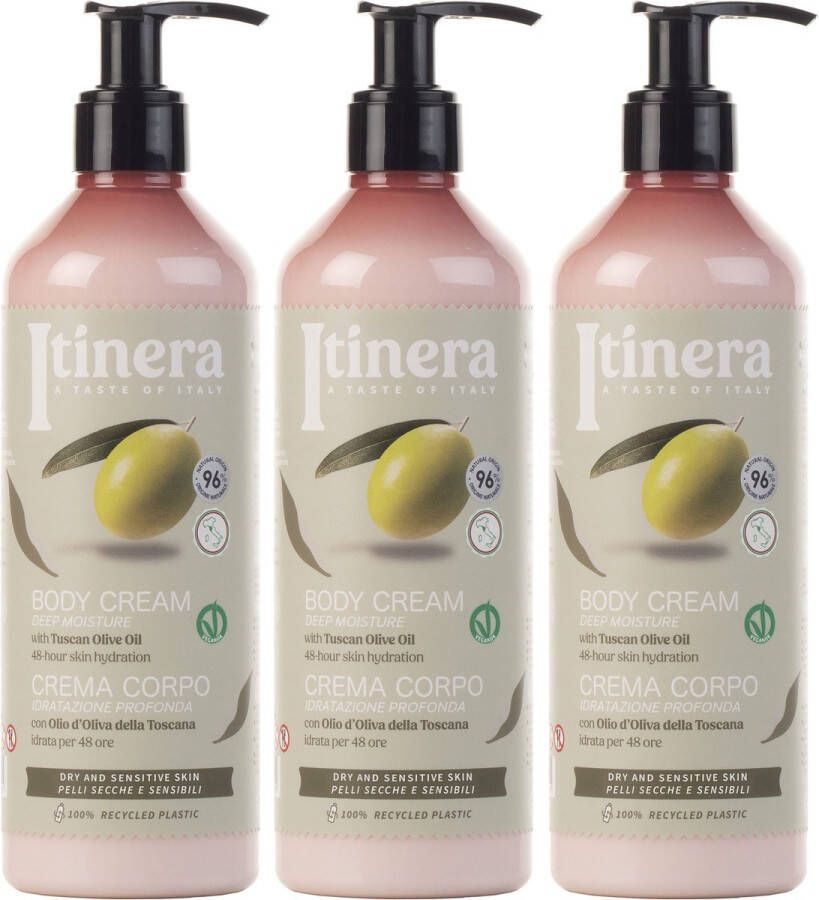 PRODUKT ITINERA Hydraterende Bodylotion voor Droge en Gevoelige Huid met Toscaanse Olijfolie 96% Natuurlijke Ingrediënten 370 ml x3