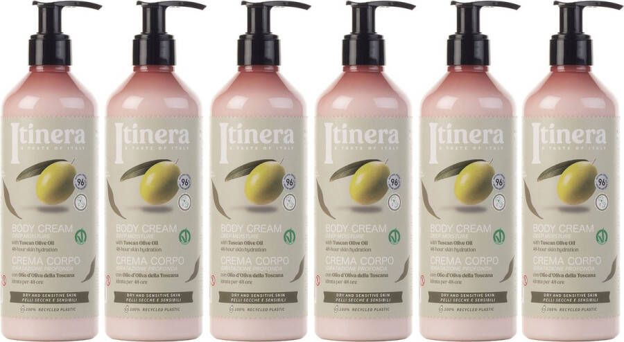 PRODUKT ITINERA Hydraterende Bodylotion voor Droge en Gevoelige Huid met Toscaanse Olijfolie 96% Natuurlijke Ingrediënten 370 ml x6