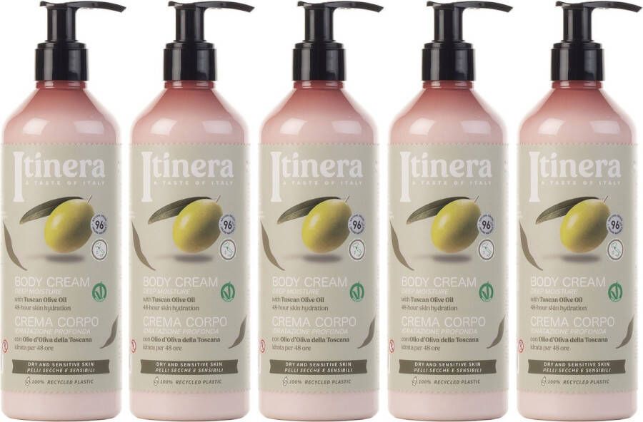 PRODUKT ITINERA Hydraterende Bodylotion voor Droge en Gevoelige Huid met Toscaanse Olijfolie 96% Natuurlijke Ingrediënten 370 ml x5