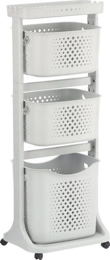 PRODUKT Lichtgrijze Stellingkast op Wielen met Drie Manden en een Plank 112x44x34cm