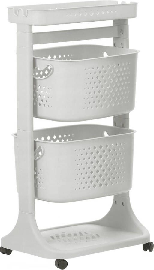 PRODUKT Lichtgrijze Stellingkast op Wielen met Twee Manden en Planken 81x44x34cm