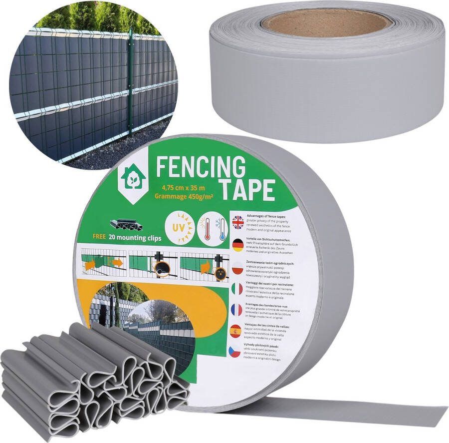 PRODUKT Schaduwrijke Vlechtband Hekwerk beschermingsscherm UV 4 75cm x 35m 450g m2 + 20 bevestigingsclips