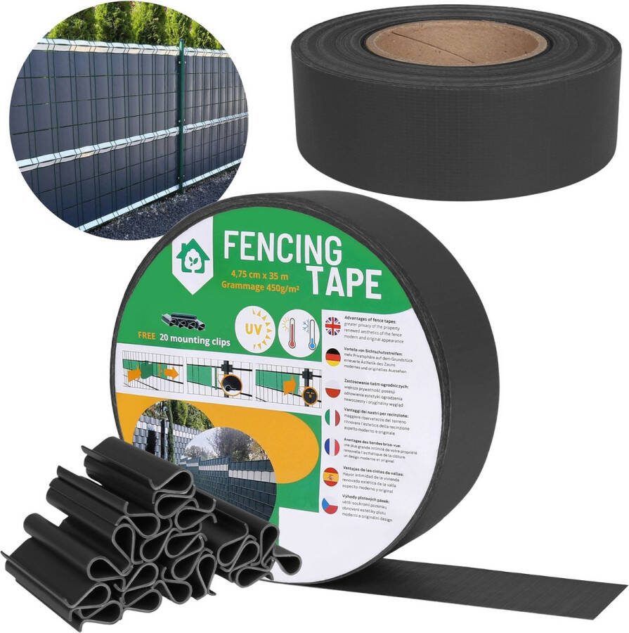 PRODUKT Schaduwrijke Vlechtband Hekwerk beschermingsscherm UV 4 75cm x 35m 450g m2 + 20 bevestigingsclips