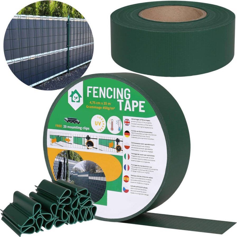 PRODUKT Schaduwrijke Vlechtband Hekwerk beschermingsscherm UV 4 75cm x 35m 450g m2 + 20 bevestigingsclips