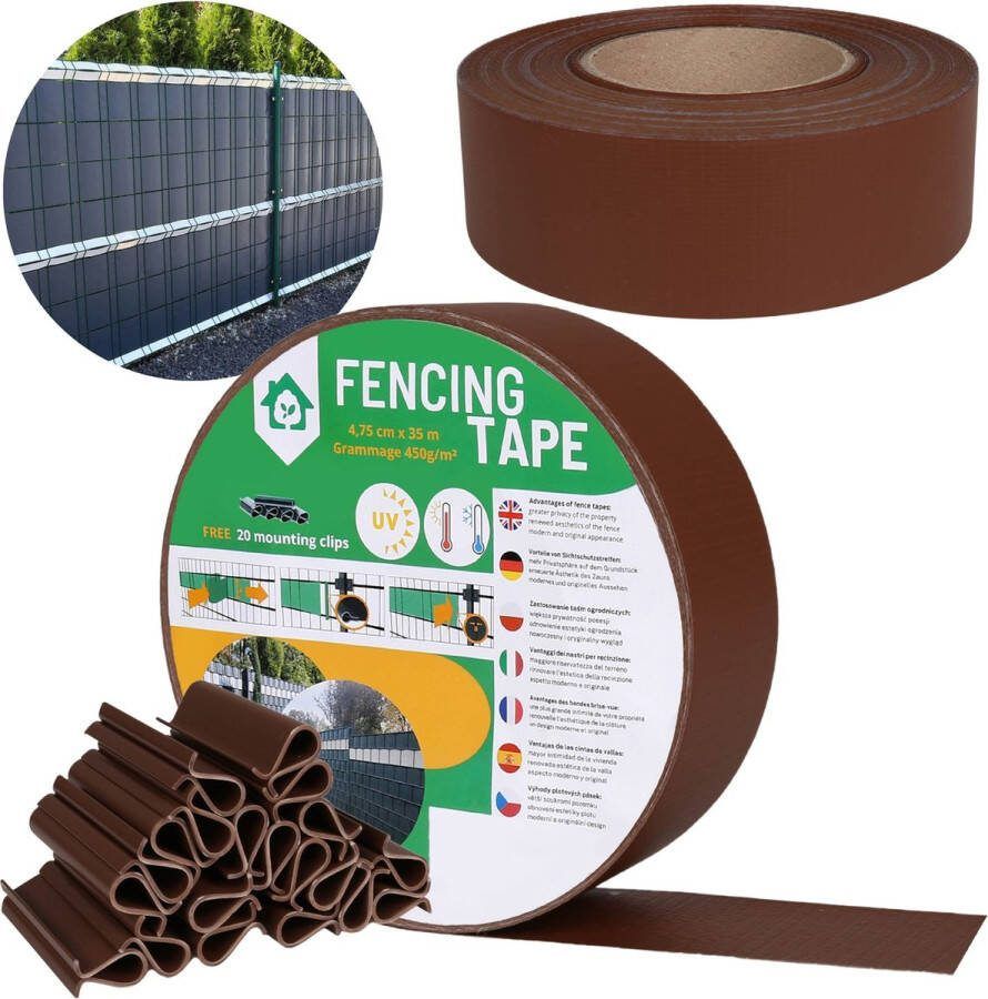 PRODUKT Schaduwrijke Vlechtband Hekwerk beschermingsscherm UV 4 75cm x 35m 450g m2 + 20 bevestigingsclips
