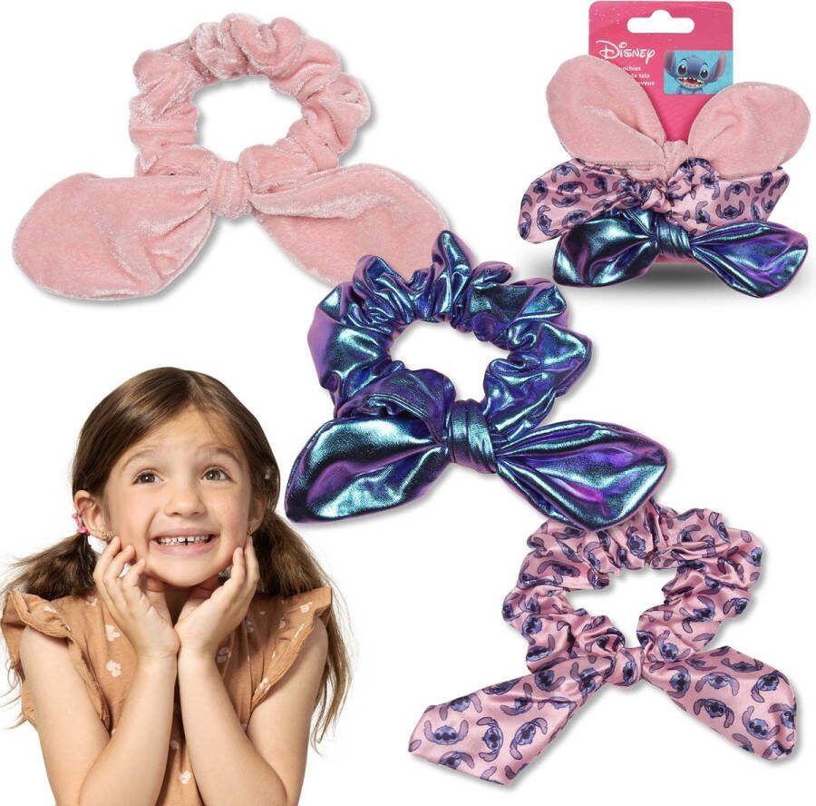 PRODUKT Stitch Scrunchies met Strik Set van 3 Haarelastieken