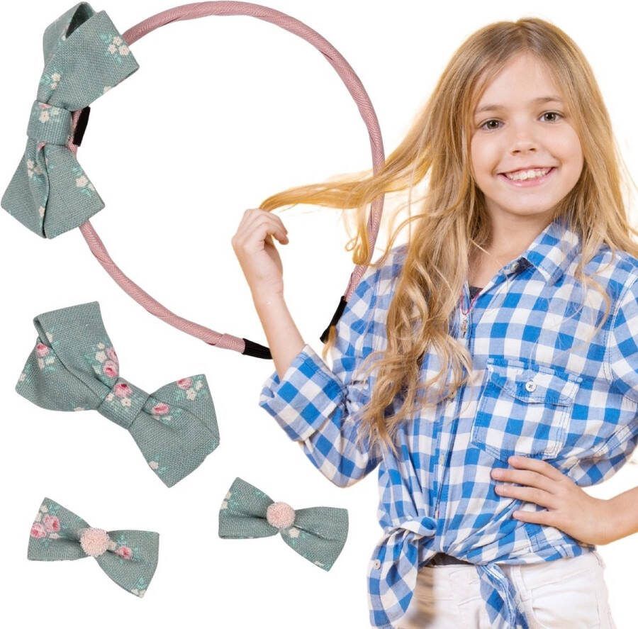 PRODUKT Zeegroen Roze Haaraccessoires Set Haarband + 3x Haarspeldjes van Nella