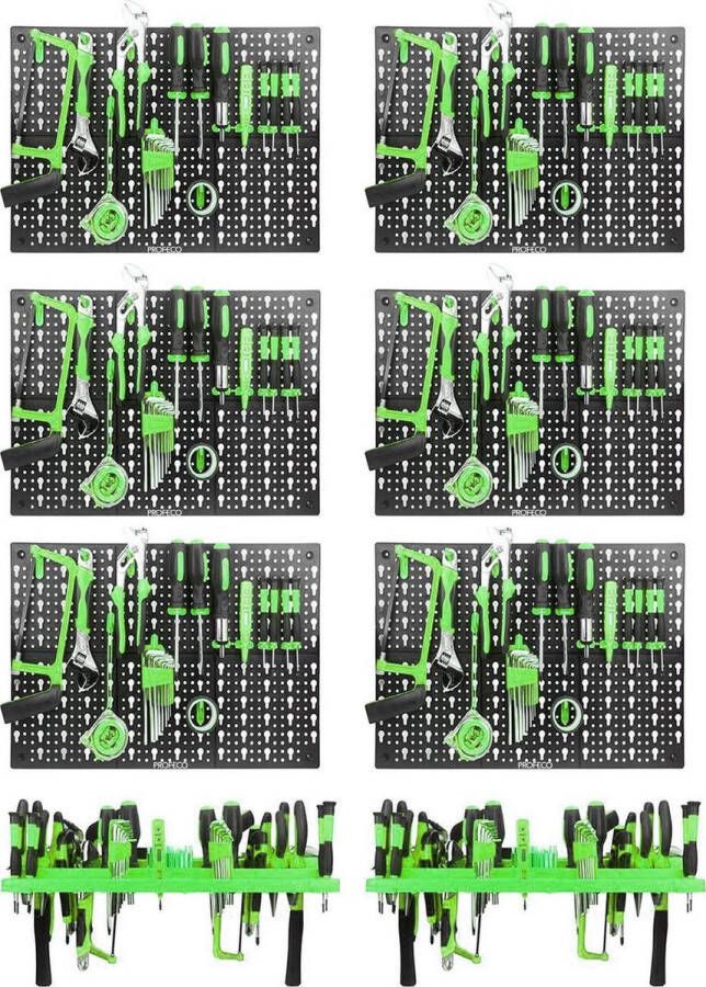 GS Quality Products Profeco 6x gereedschapswand 50x33 Gereedschapsbord incl. 2x Gereedschapshouder en 72x haken