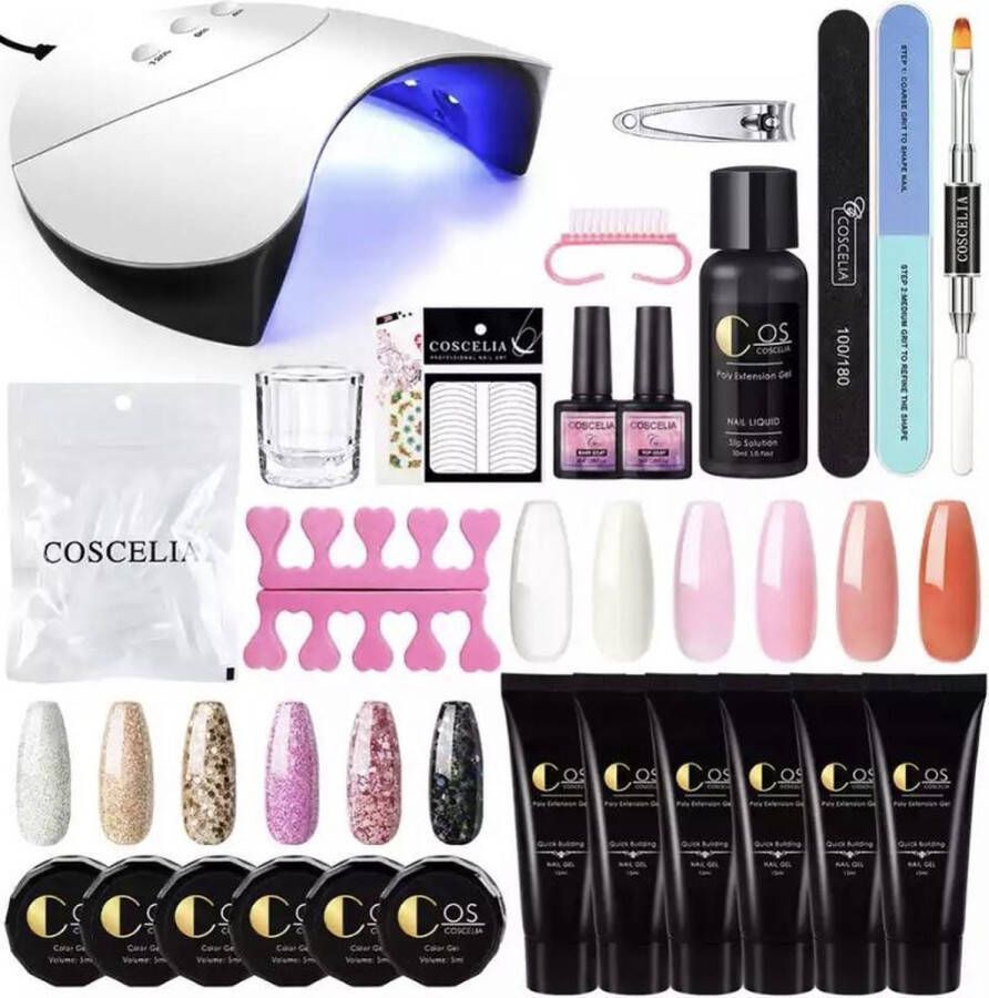 Professional Nails Professionele Poly gel starter kit Poly Gellak starterspakket incl. 36 W UV Nageldroger Polygel nagels Nagelvijl Nagel stickers Nageltips Nagelvijl 6 x 15 ml Polygel 6 x 5ml UV gel