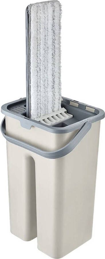 Proff Style Dweilsysteem Vlakmop Systeem Schoonmaak Set Met Telescoopsteel 180° Draaisysteem Met Microvezelmop Compacte 2-delige Emmer 9 Liter