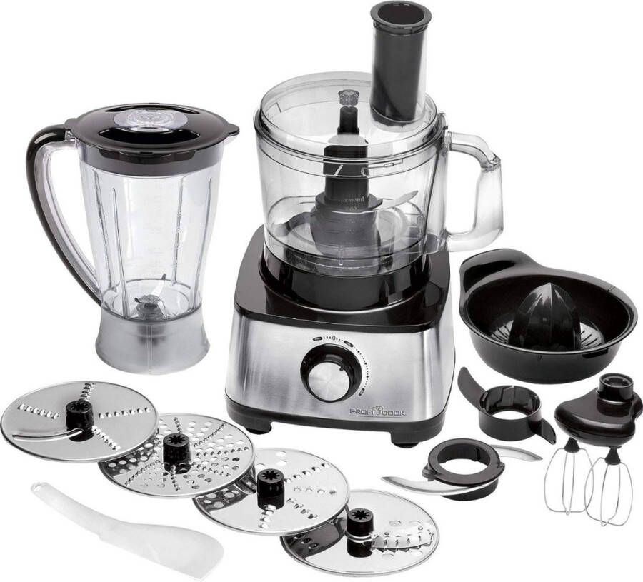 ProfiCook 4 in 1 Keukenmachine Inclusief Blender & Klopper Met Citruspers & 7 Snij Accessoires Verstelbare Snelheid Zilver