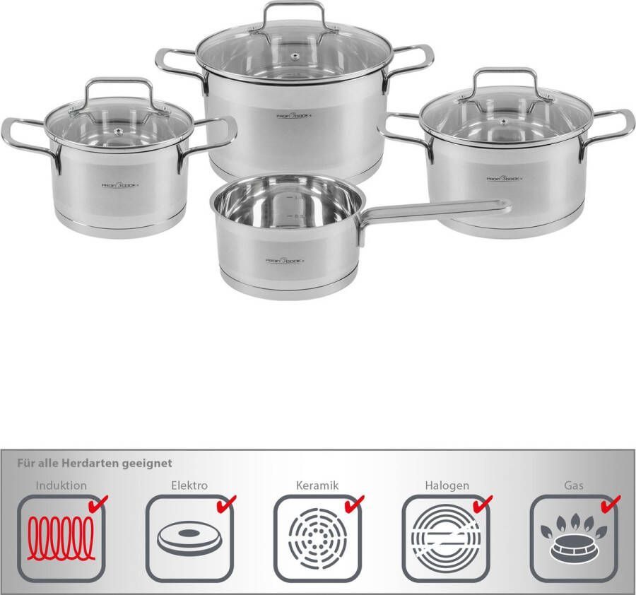 ProfiCook KTS 1224 4-delige RVS pannenset met maataanduiding