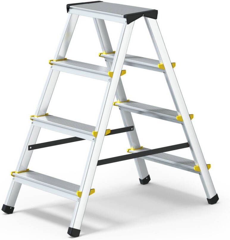 Prohobtools Trapje Opstapje Dubbelzijdige aluminium trapladder 2 x 4 treden max 150kg