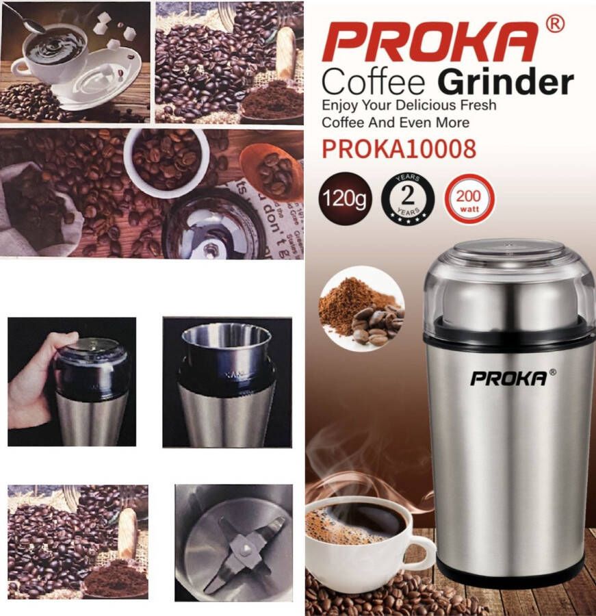 PROKA Elektrische koffie molen Grinder rvs 120g | Multifunctionle Bonenmalers | Kruidenmolen