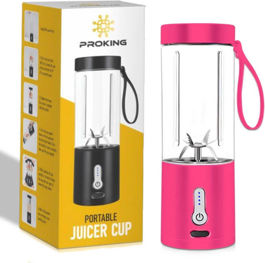 PROKING Mini Blender – Smoothie Maker – Blender To Go – USB-oplaadbaar – Oplaadbare Blender – 530 ml Roze