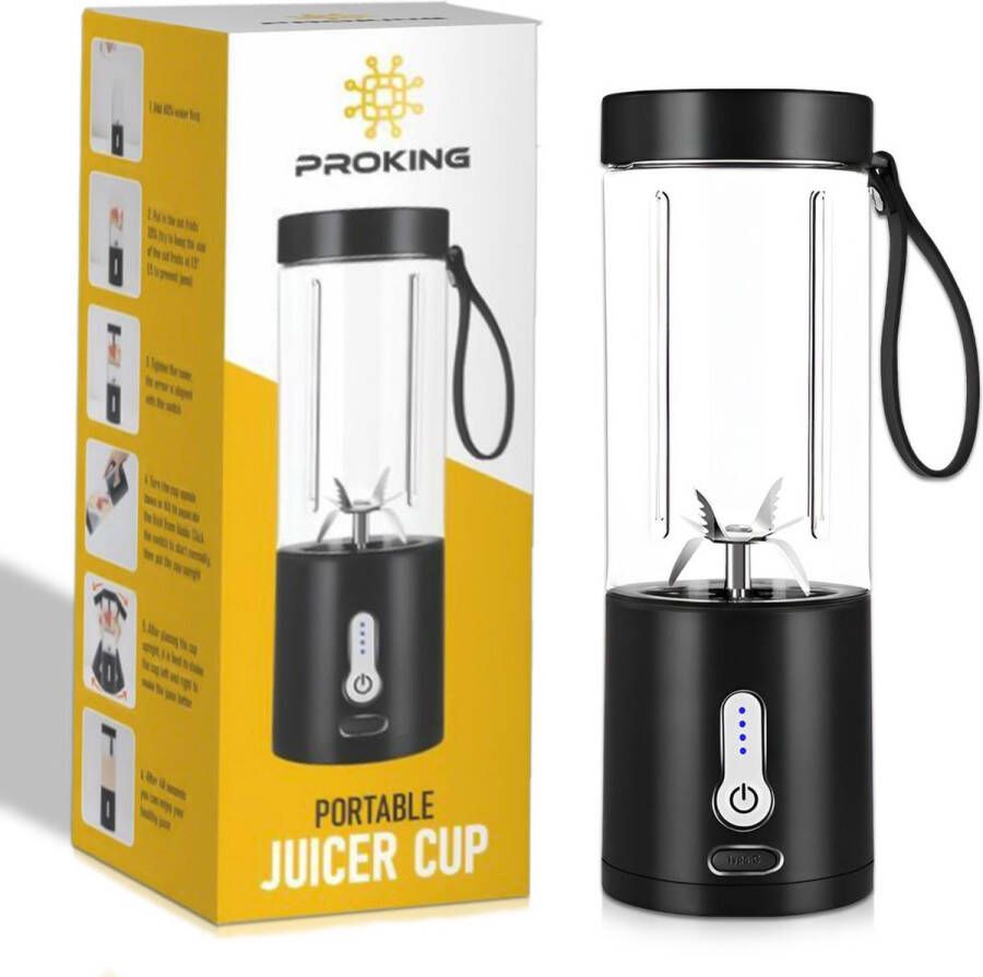 PROKING Mini Blender – Smoothie Maker – Blender To Go – USB-oplaadbaar – Oplaadbare Blender – 530 ml Zwart