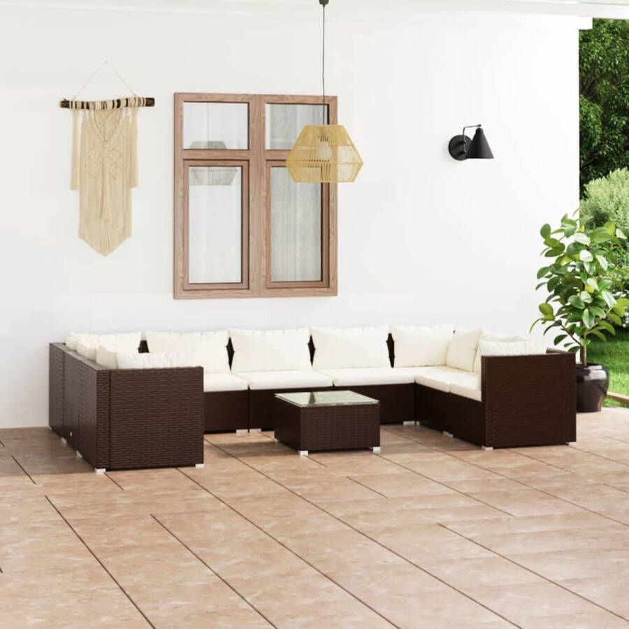 Prolenta Premium 10-delige Loungeset met kussens poly rattan bruin Huis en Tuin