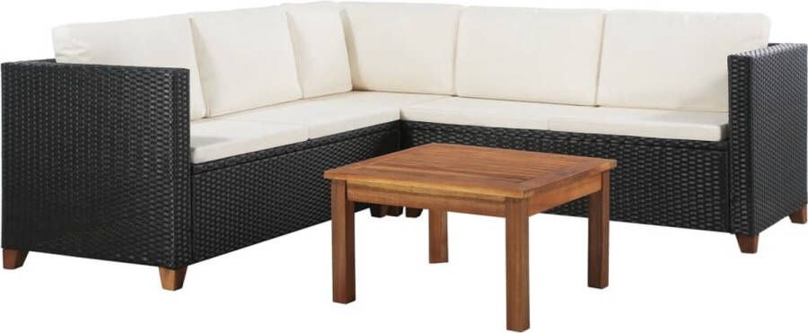 Prolenta Premium 4-delige Loungeset met kussens poly rattan zwart Huis en Tuin