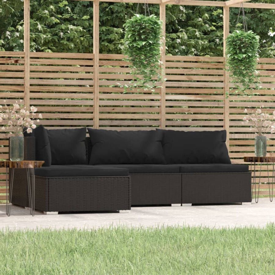 Prolenta Premium 4-delige Loungeset met kussens poly rattan zwart Huis en Tuin