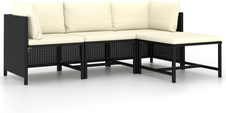 Prolenta Premium 4-delige Loungeset met kussens poly rattan zwart Huis en Tuin