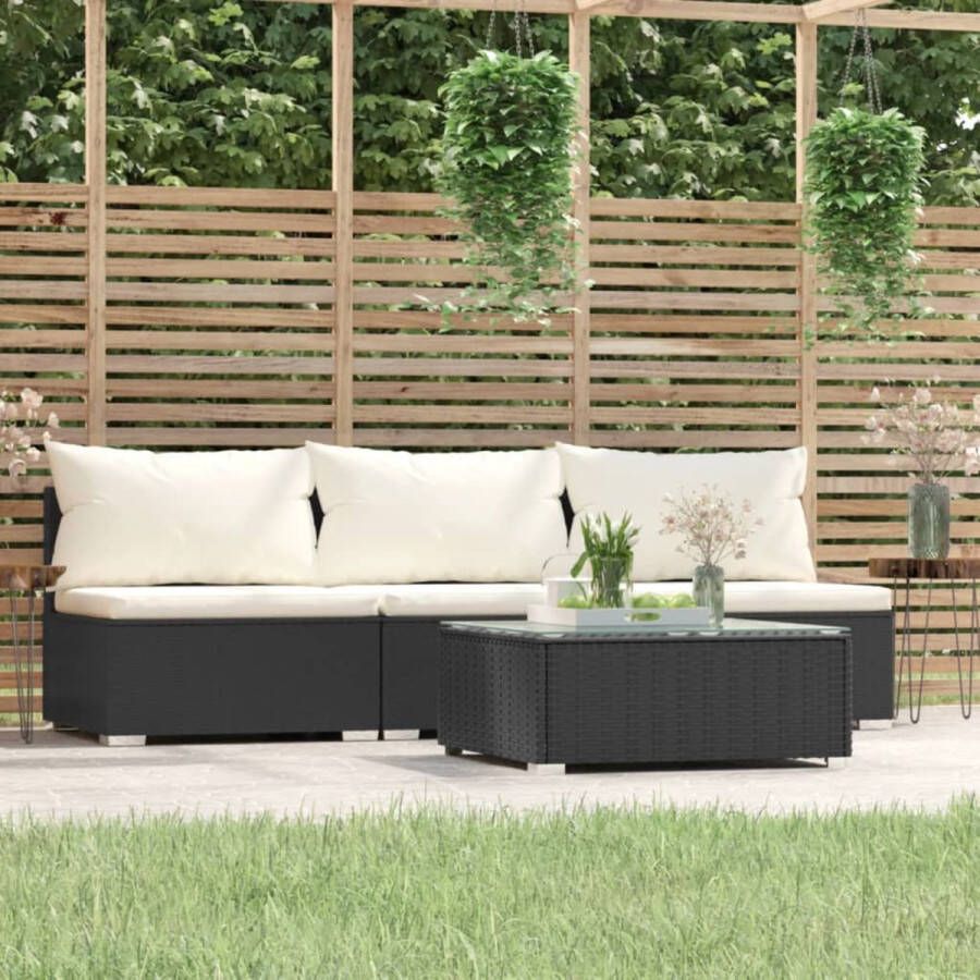 Prolenta Premium 4-delige Loungeset met kussens poly rattan zwart Huis en Tuin