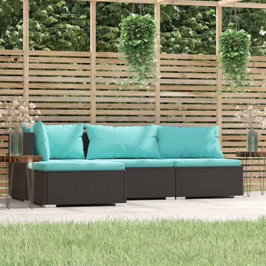 Prolenta Premium 4-delige Loungeset met kussens poly rattan zwart Huis en Tuin