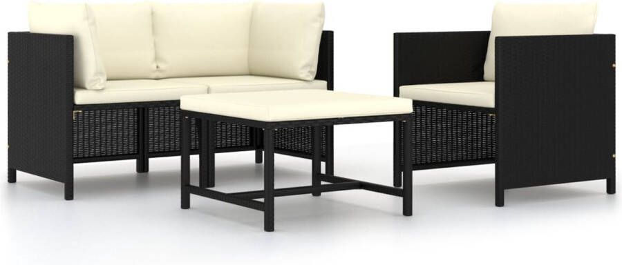 Prolenta Premium 4-delige Loungeset met kussens poly rattan zwart Huis en Tuin