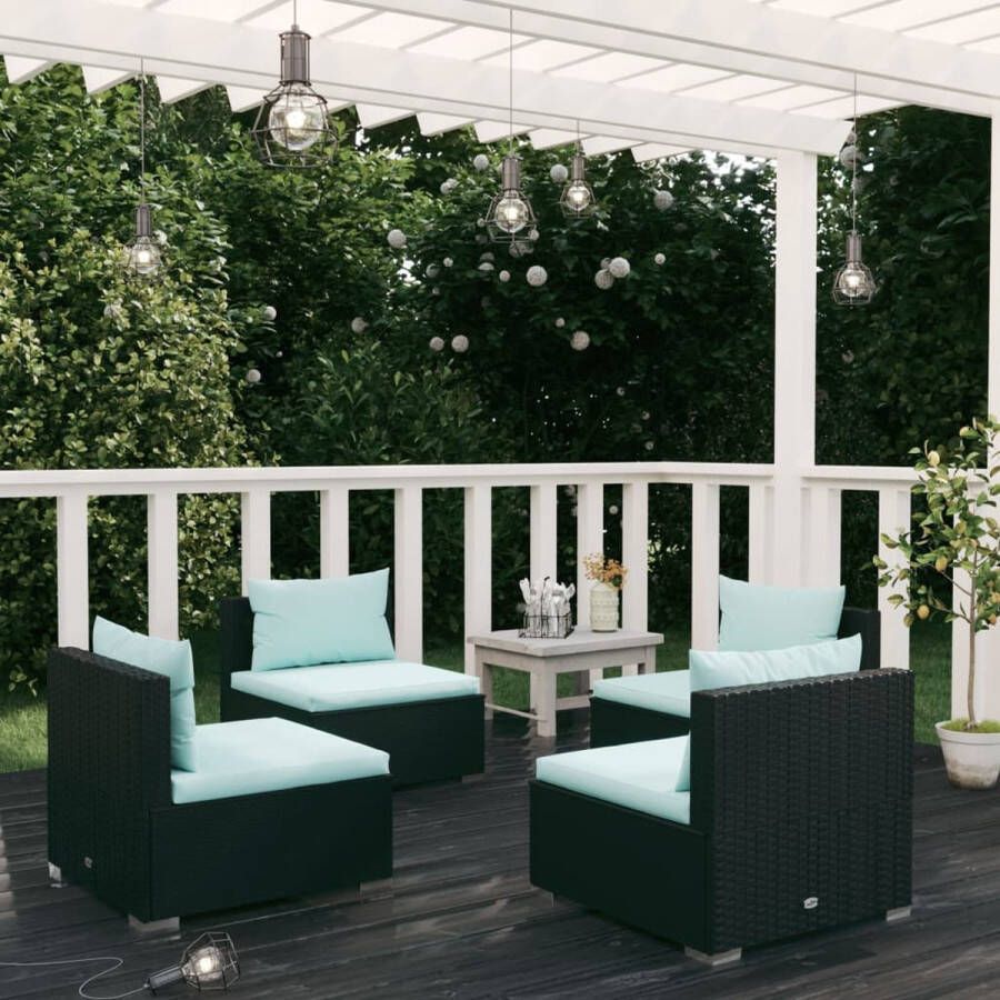 Prolenta Premium 4-delige Loungeset met kussens poly rattan zwart Huis en Tuin