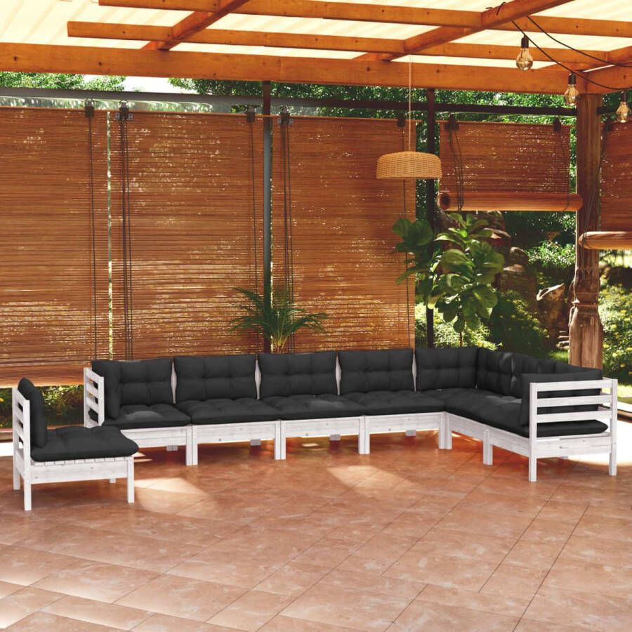 Prolenta Premium 8-delige Loungeset met kussens massief grenenhout wit Huis en Tuin