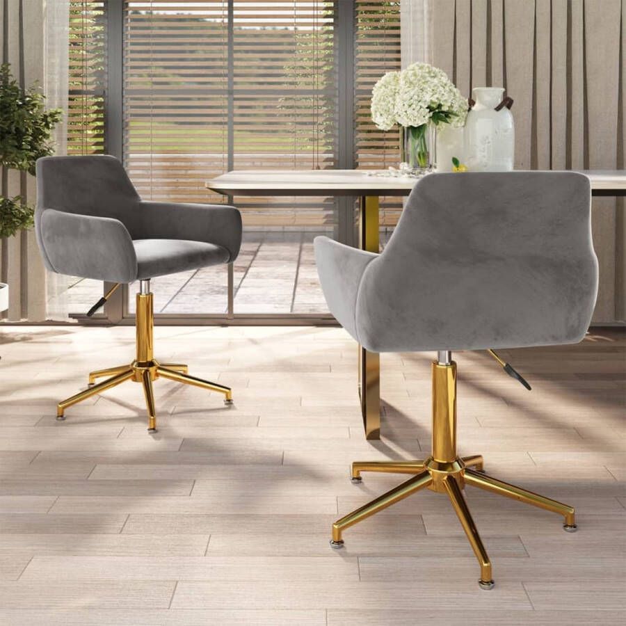 Prolenta Premium Eetkamerstoelen draaibaar 2 st fluweel lichtgrijs Fauteuil Fauteuils