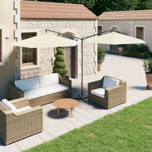 Prolenta Premium Parasol dubbel met stalen paal 600 cm zandkleurig Parasol Parasols Parasolvoet