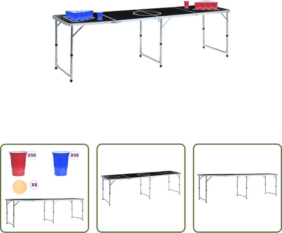Prolenta Premium The Living Store Inklapbare Bierpongtafel Zwart 240 x 60 cm Verstelbaar