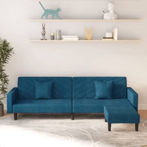 Prolenta Premium Slaapbank 2-zits met 2 kussens en voetenbank fluweel blauw Huis en Tuin