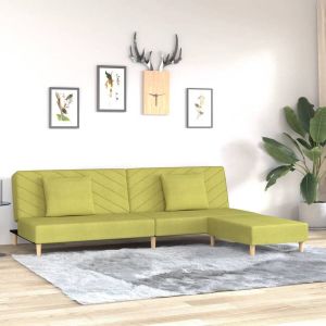 Prolenta Premium Slaapbank 2-zits met 2 kussens en voetenbank stof groen Huis en Tuin