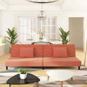 Prolenta Premium Slaapbank 2-zits met 2 kussens fluweel roze Huis en Tuin
