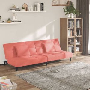 Prolenta Premium Slaapbank 2-zits met 2 kussens fluweel roze Huis en Tuin