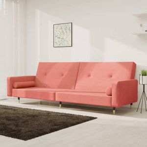 Prolenta Premium Slaapbank 2-zits met 2 kussens fluweel roze Huis en Tuin
