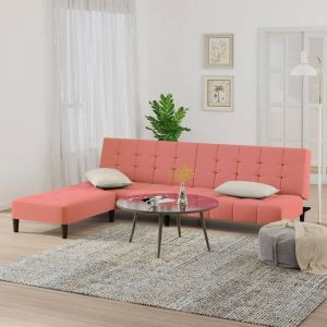 Prolenta Premium Slaapbank 2-zits met voetenbank fluweel roze Huis en Tuin