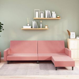 Prolenta Premium Slaapbank 2-zits met voetenbank fluweel roze Huis en Tuin