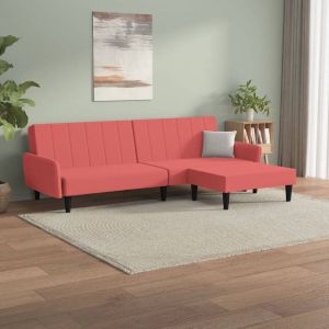 Prolenta Premium Slaapbank 2-zits met voetenbank fluweel roze Huis en Tuin