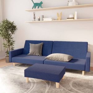 Prolenta Premium Slaapbank 2-zits met voetenbank stof blauw Huis en Tuin