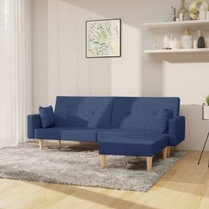 Prolenta Premium Slaapbank 2-zits met voetenbank stof blauw Huis en Tuin